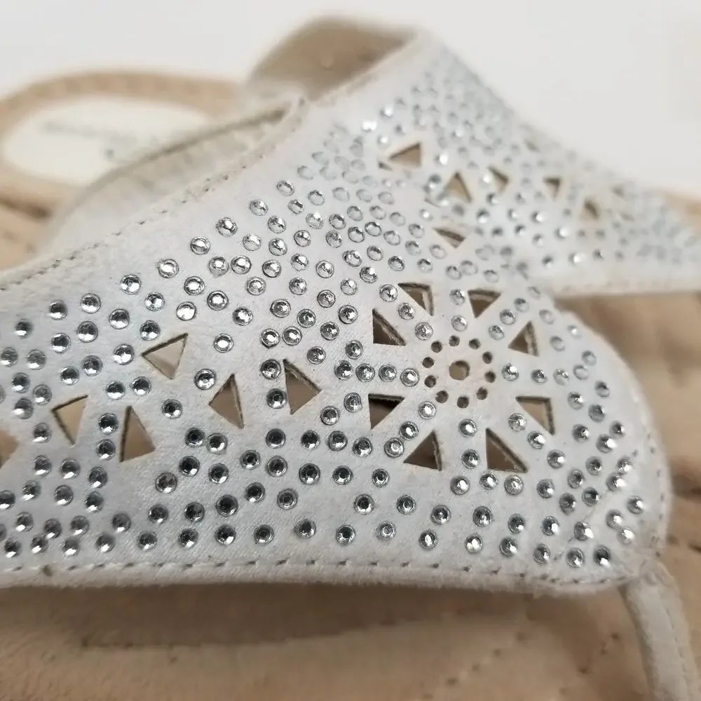 Women's White Rhinestone Wedge Thong Sandals